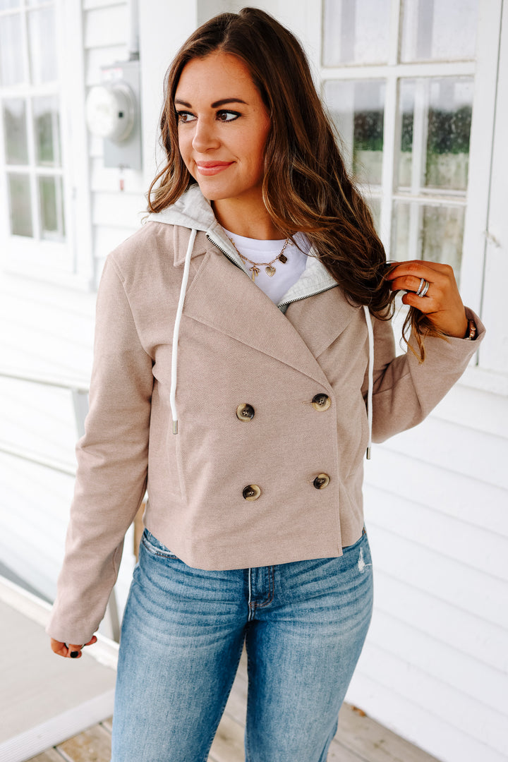 Amelia Hooded Crop Jacket - Taupe