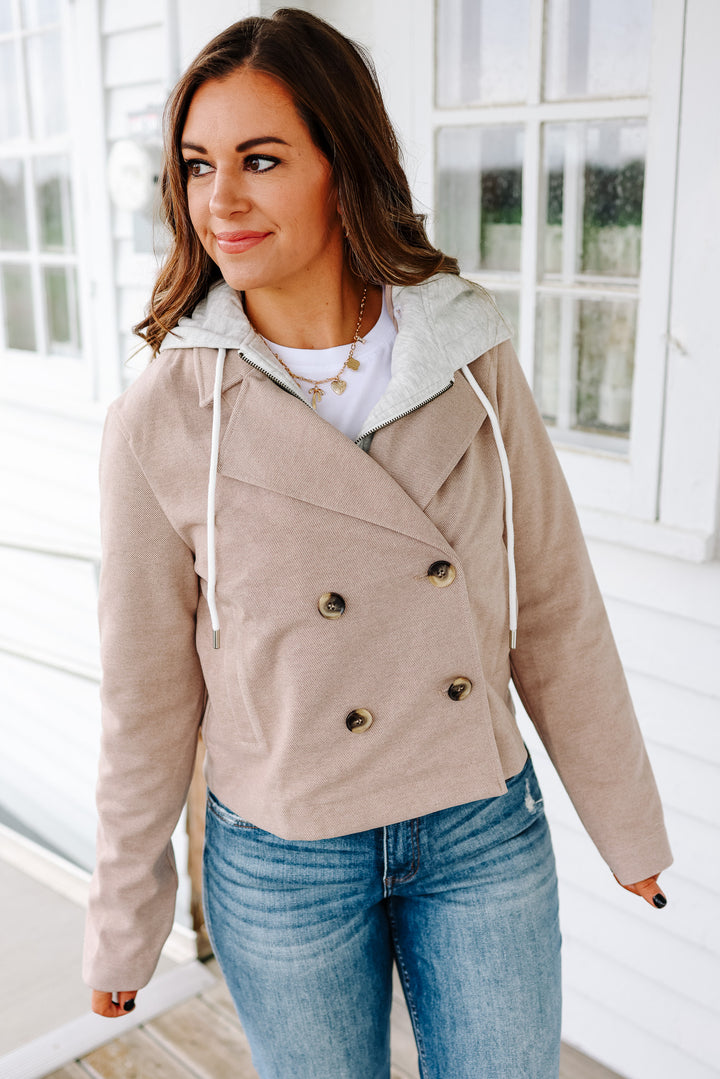 Amelia Hooded Crop Jacket - Taupe