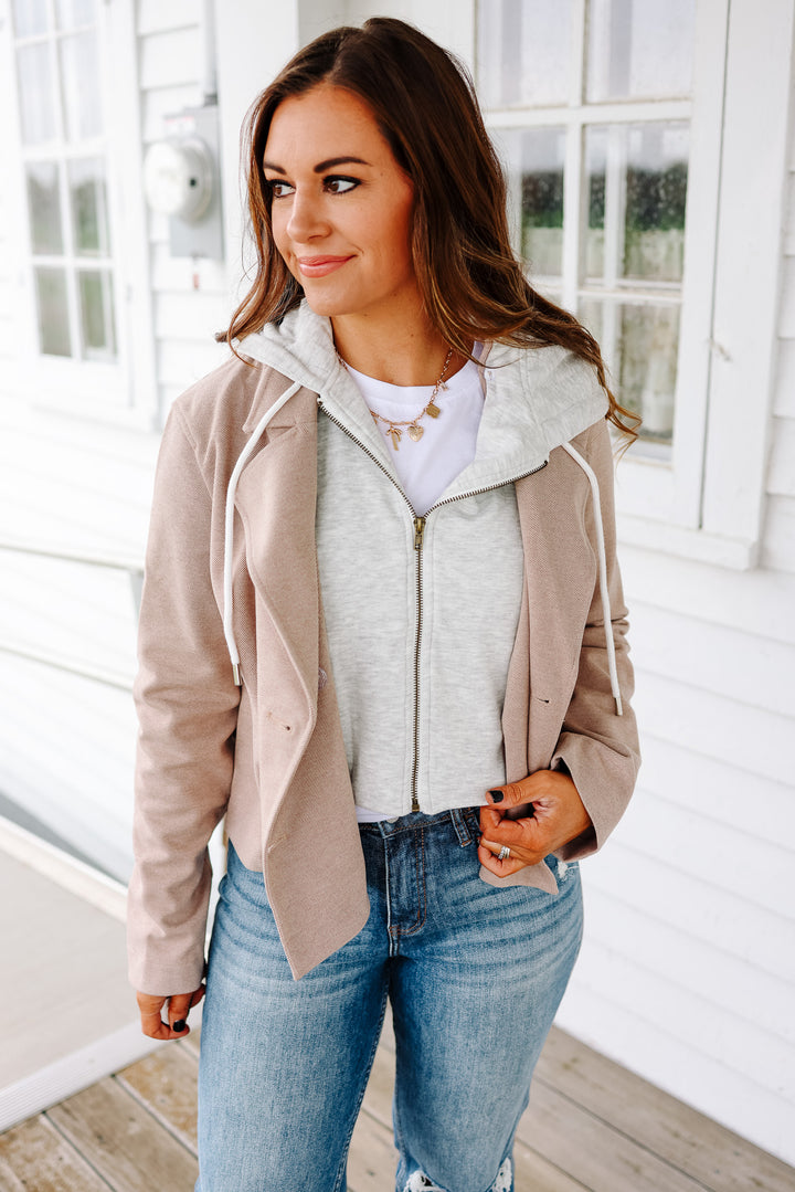 Amelia Hooded Crop Jacket - Taupe