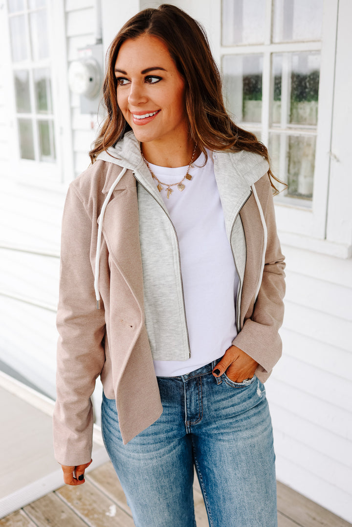 Amelia Hooded Crop Jacket - Taupe