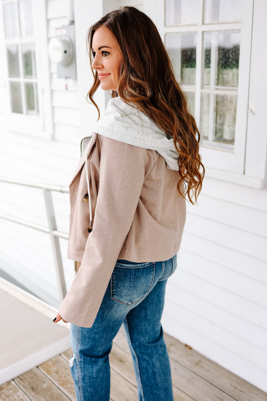 Amelia Hooded Crop Jacket - Taupe