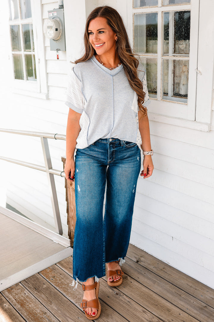 RISEN: Zane Crop Wide Leg Jeans - Dark Wash