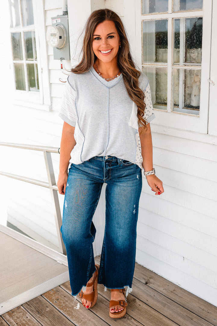 RISEN: Zane Crop Wide Leg Jeans - Dark Wash