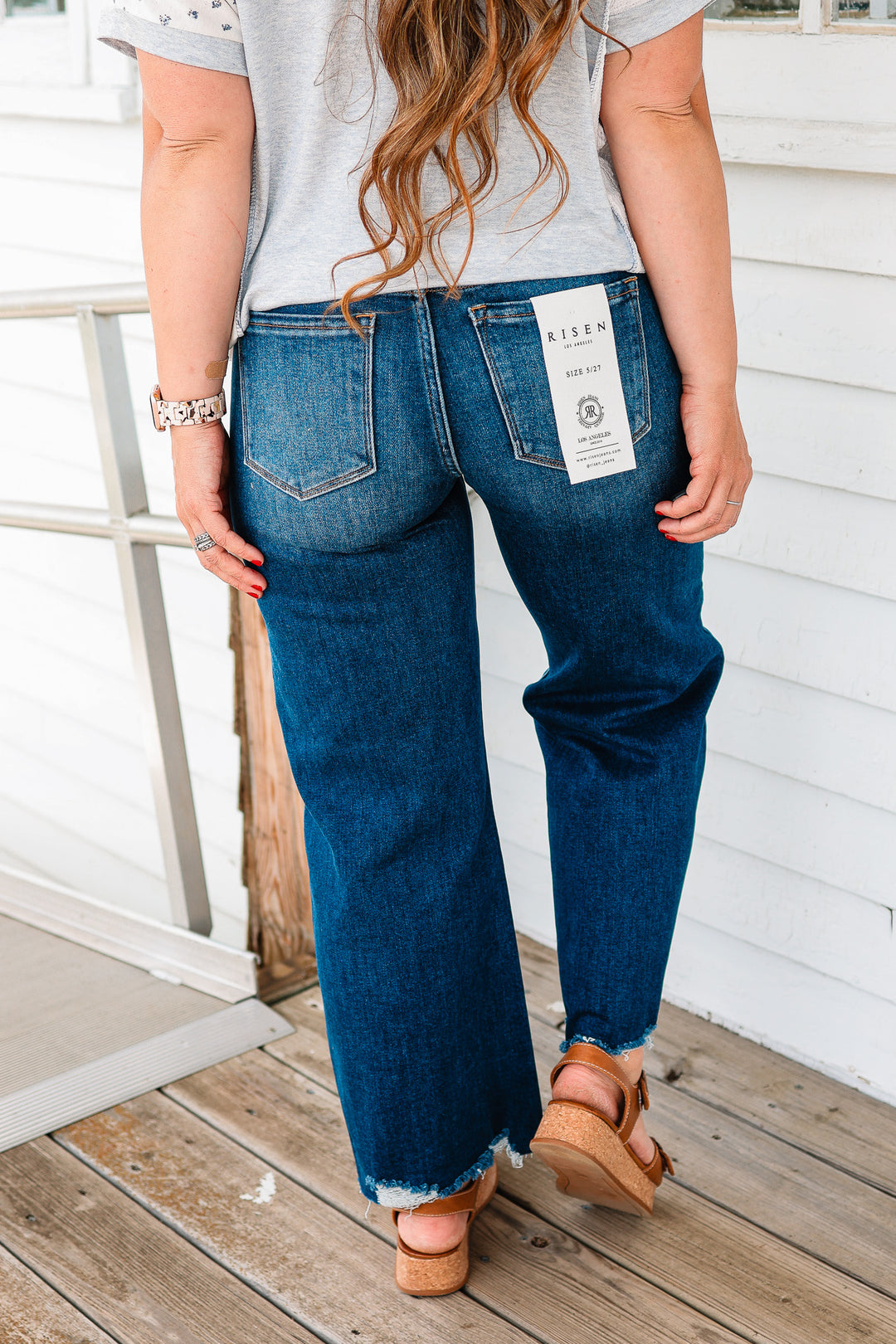 RISEN: Zane Crop Wide Leg Jeans - Dark Wash