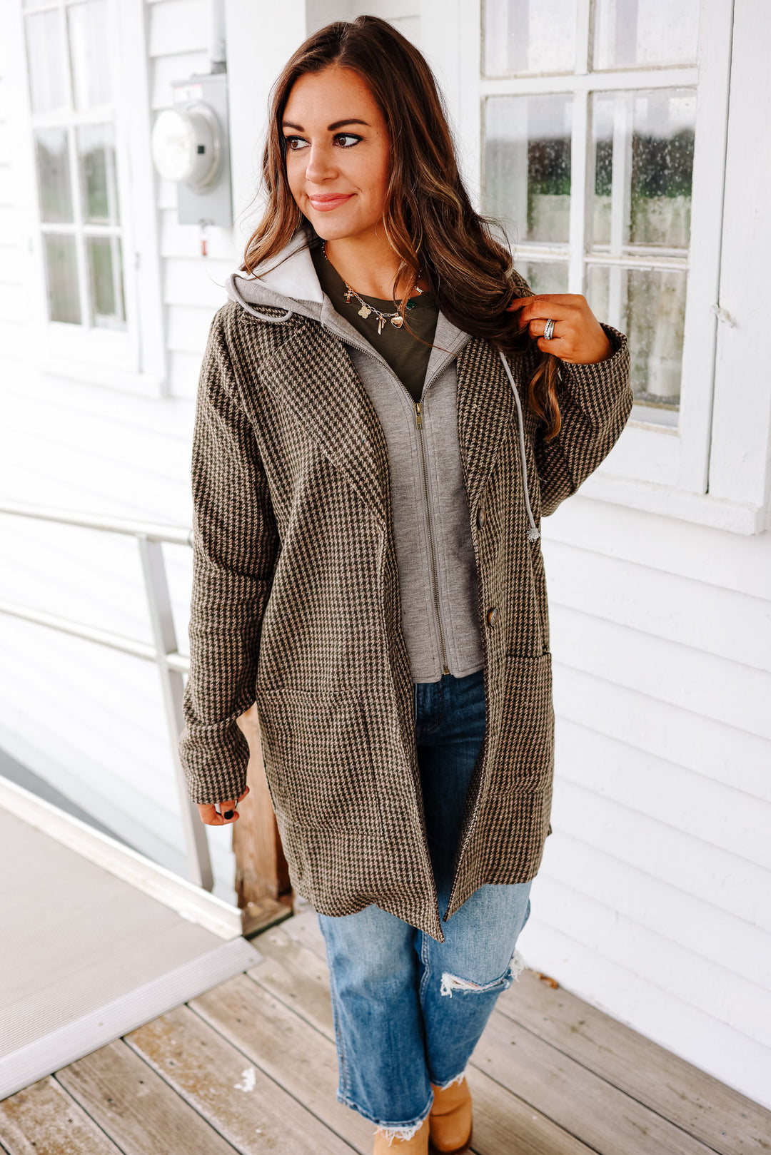 Teagan Detachable Hoodie Coat - Forest Green