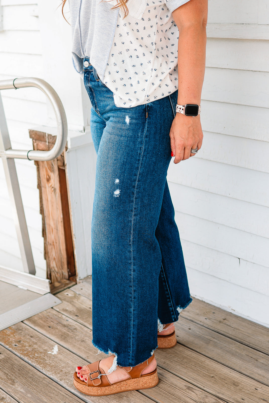 RISEN: Zane Crop Wide Leg Jeans - Dark Wash