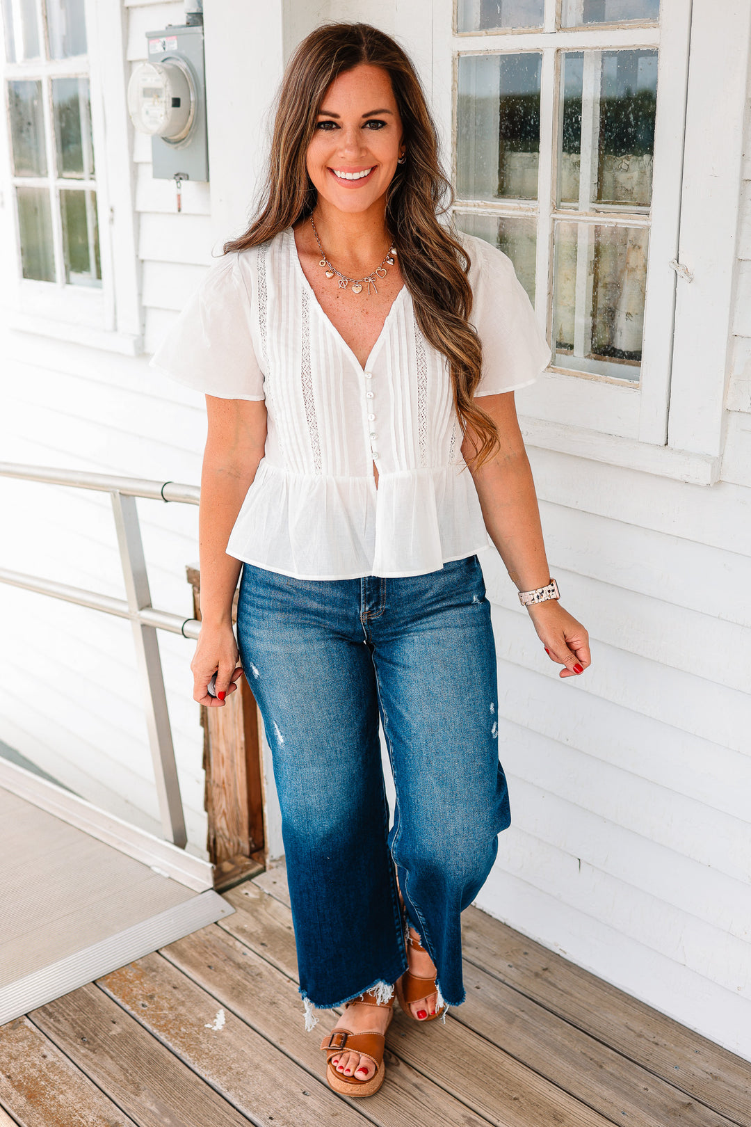 Callie Flutter Sleeve Button Down Blouse