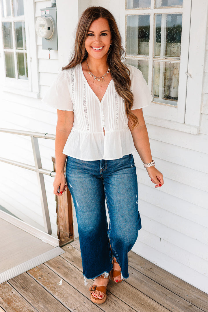 Callie Flutter Sleeve Button Down Blouse