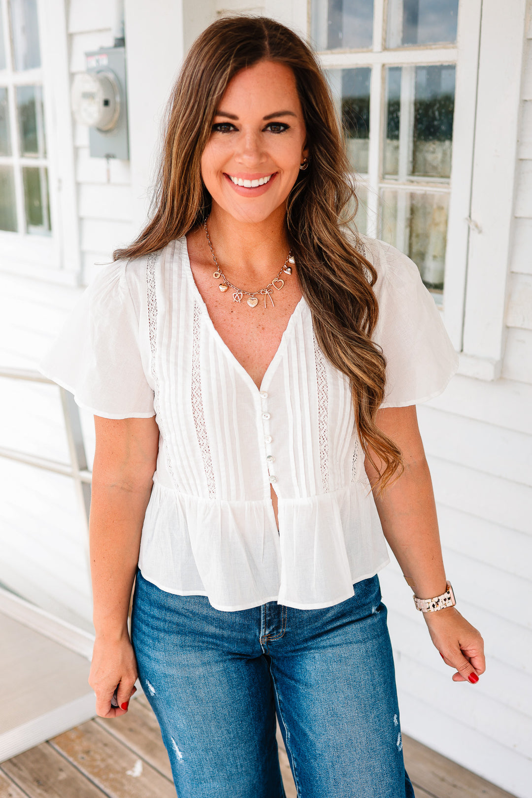 Callie Flutter Sleeve Button Down Blouse