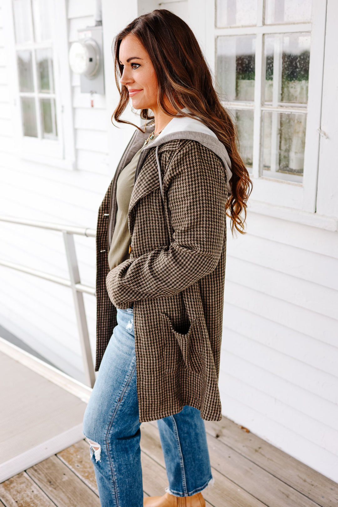 Teagan Detachable Hoodie Coat - Forest Green