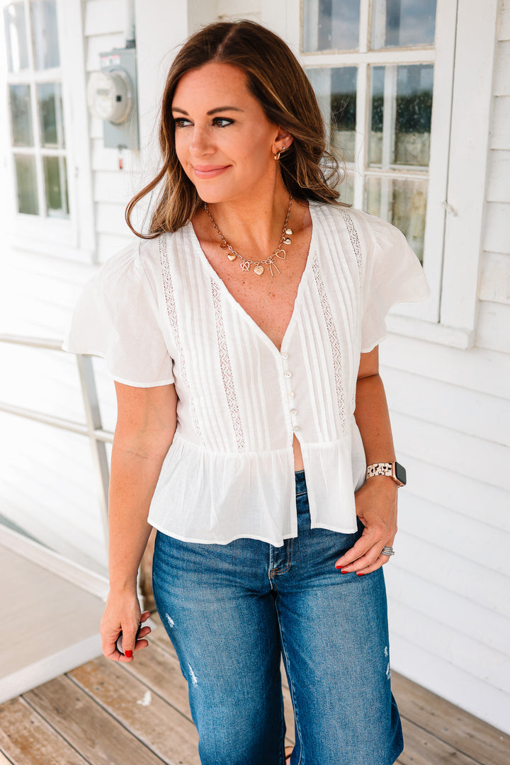 Callie Flutter Sleeve Button Down Blouse