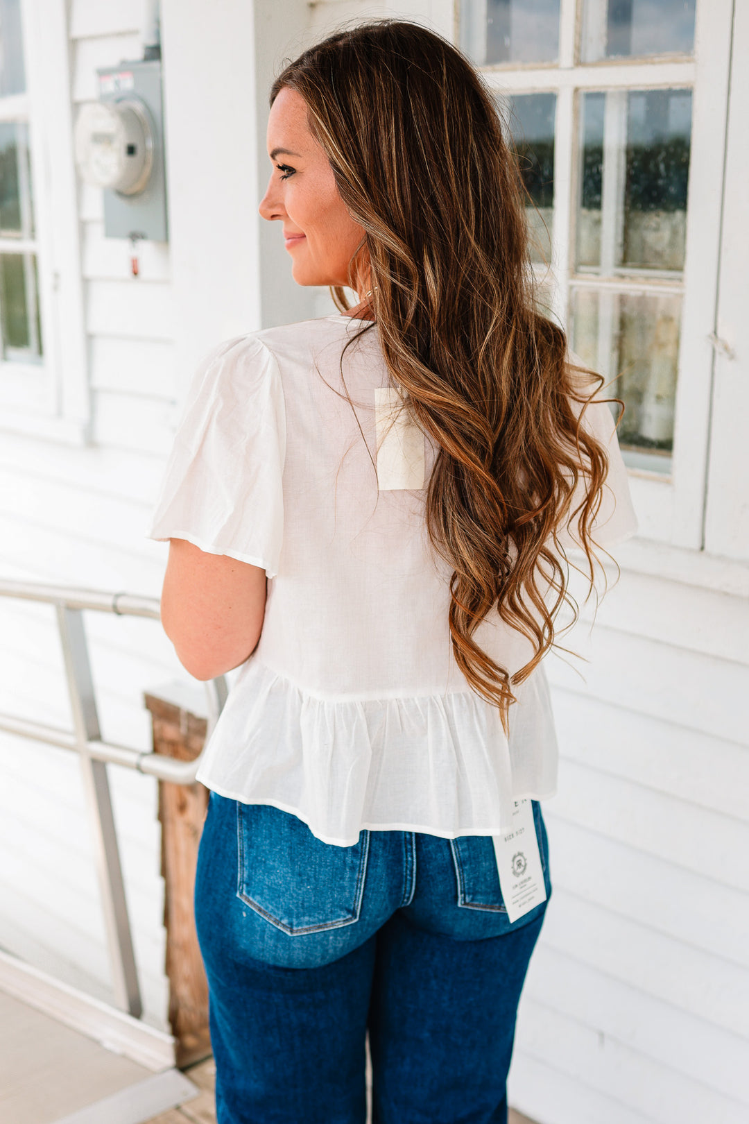 Callie Flutter Sleeve Button Down Blouse