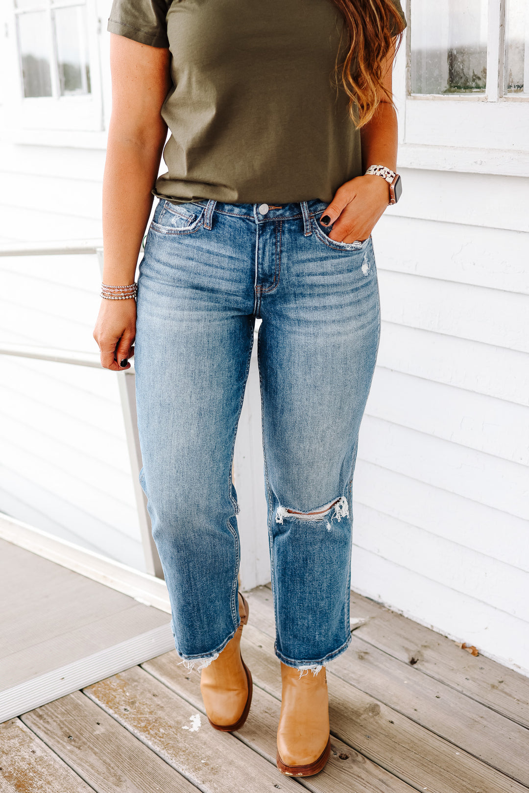 LOVERVET: SAILOR HIGH RISE DISTRESSED SLIM WIDE JEANS