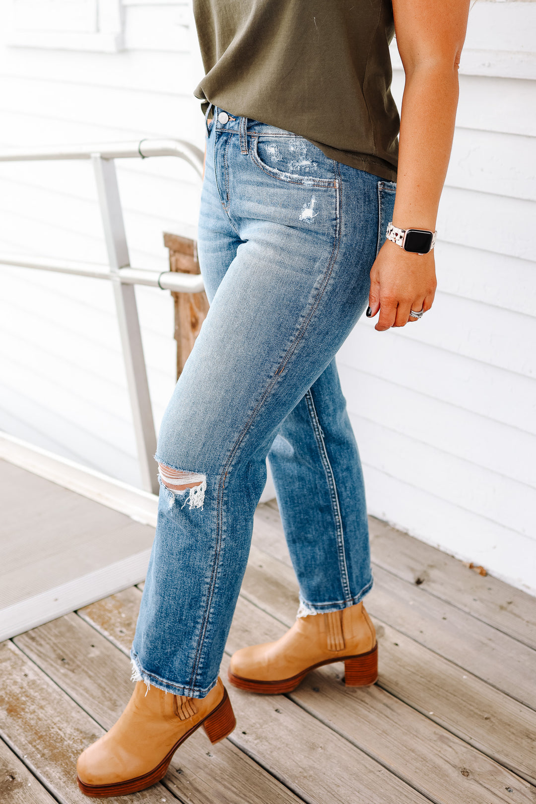 LOVERVET: SAILOR HIGH RISE DISTRESSED SLIM WIDE JEANS