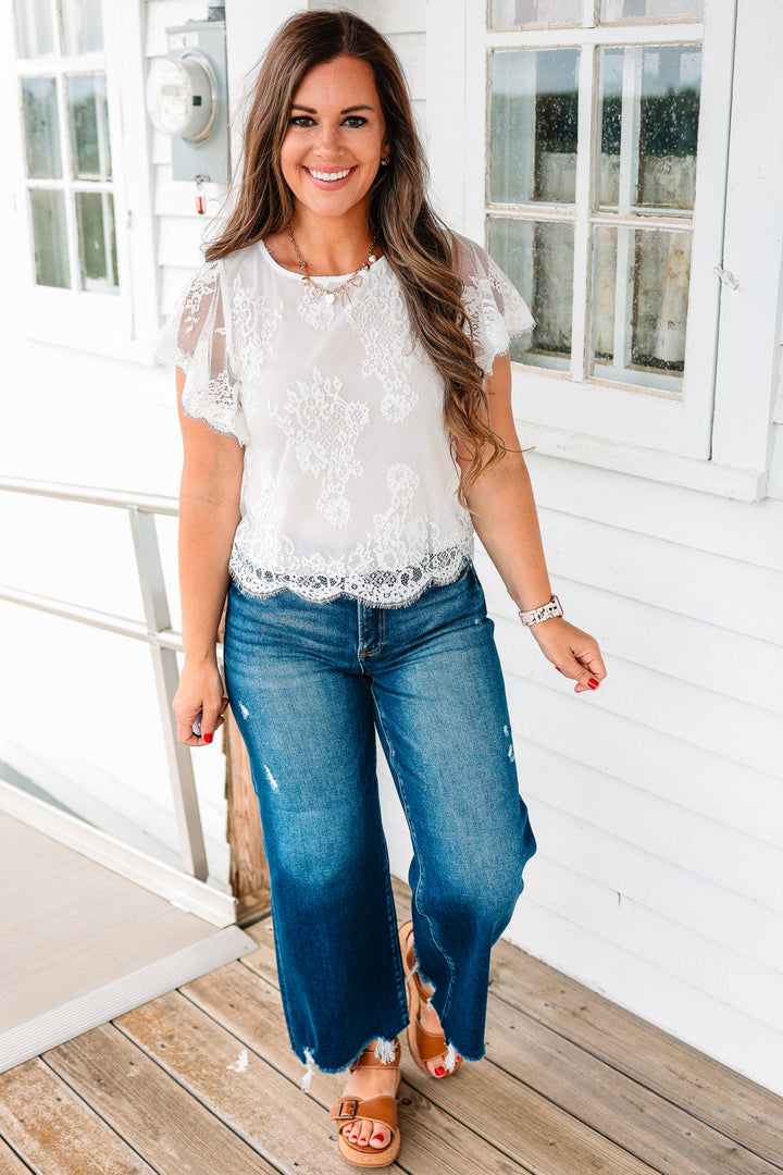 Jocelyn Flutter Sleeve Lace Top - Ivory
