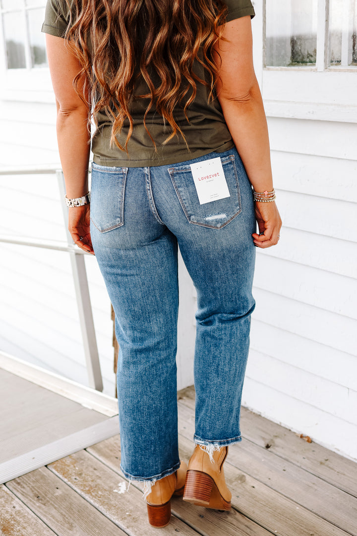 LOVERVET: SAILOR HIGH RISE DISTRESSED SLIM WIDE JEANS