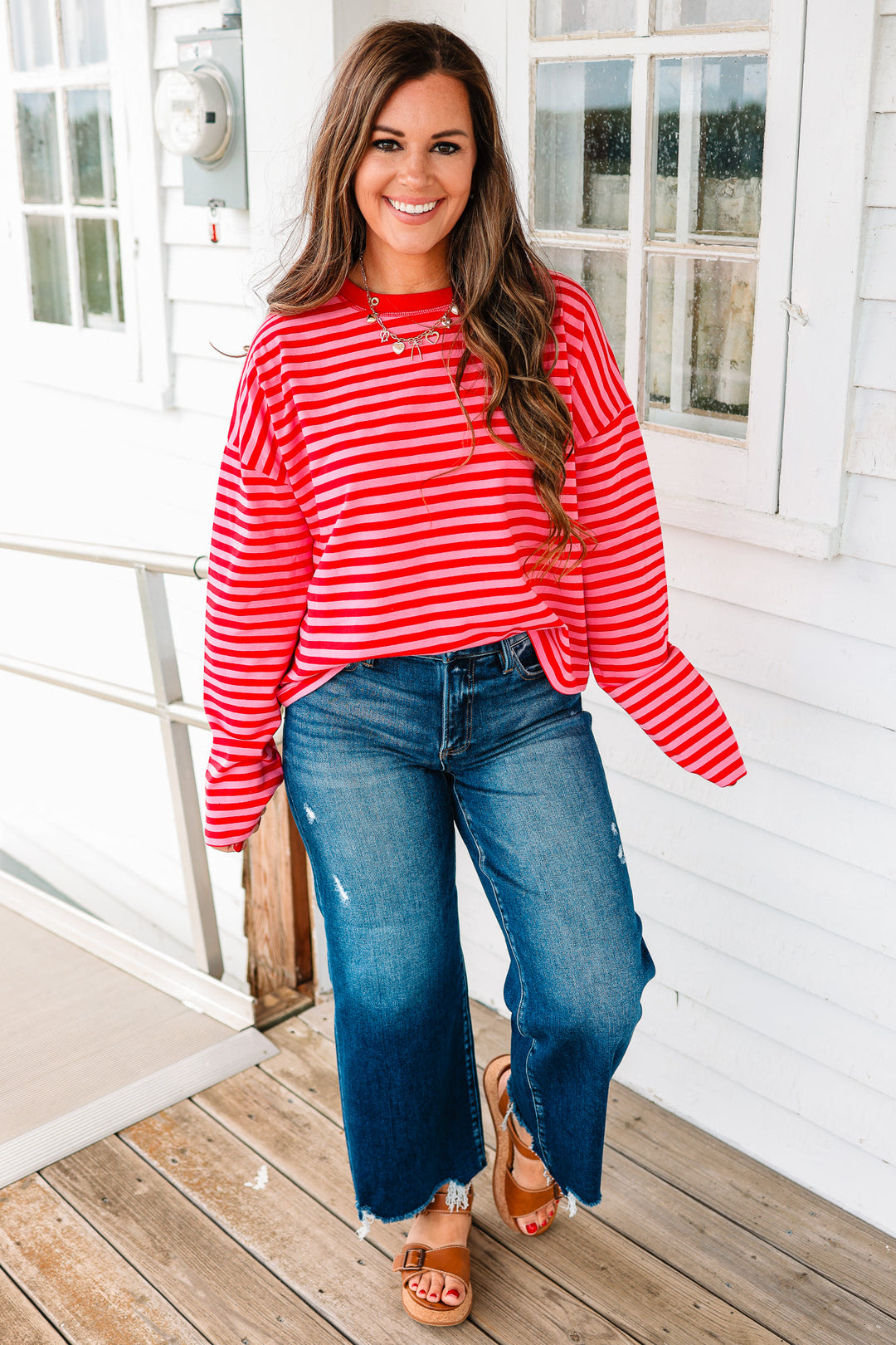 Noelle Striped Long Sleeve - Cherry