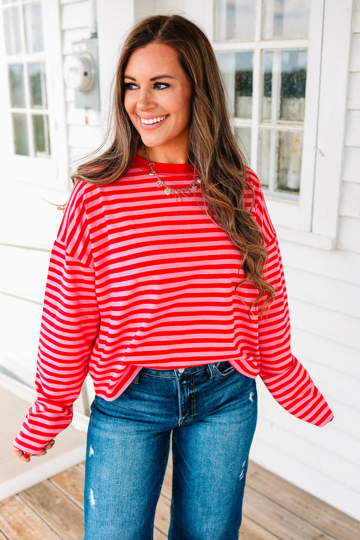 Noelle Striped Long Sleeve - Cherry