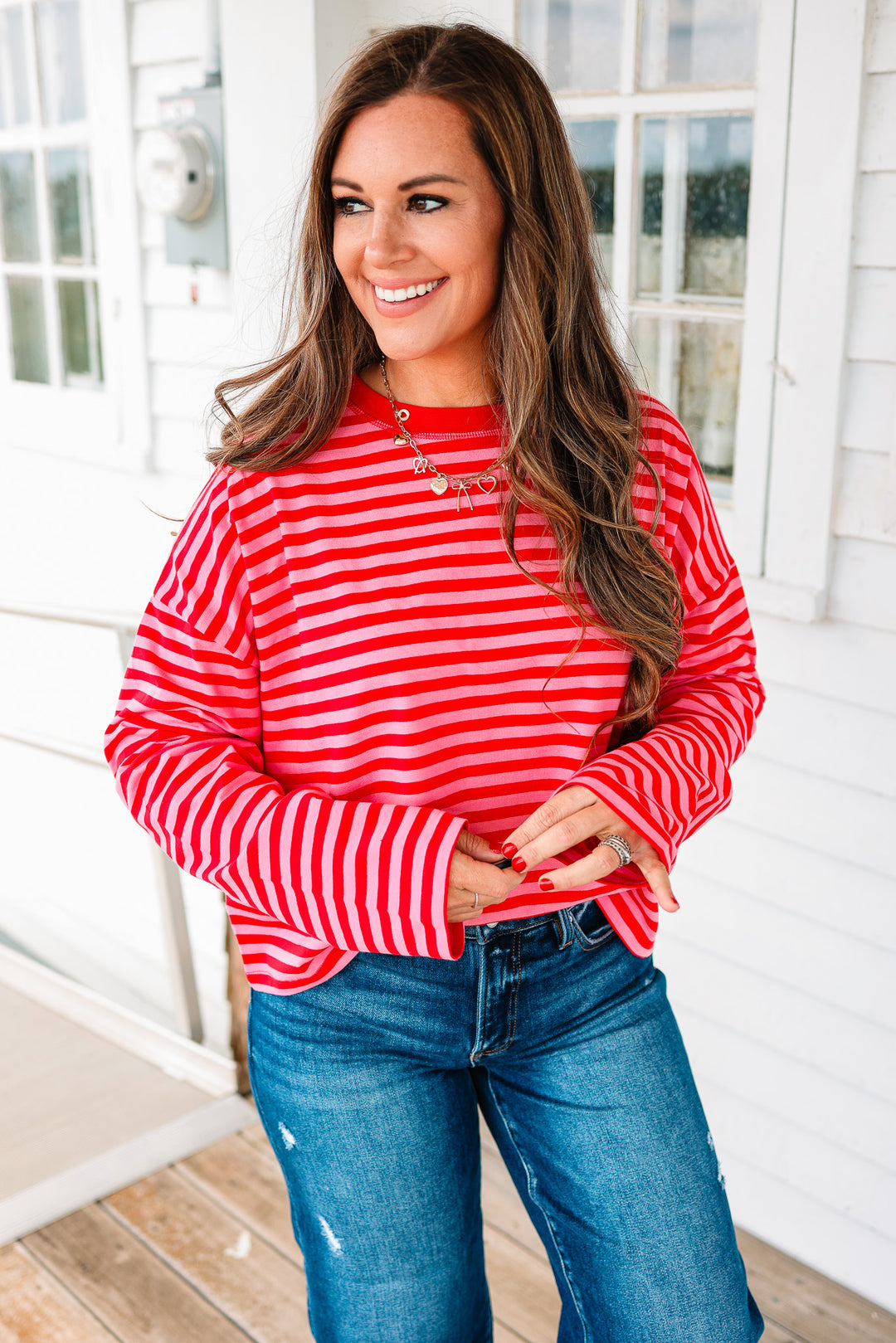Noelle Striped Long Sleeve - Cherry