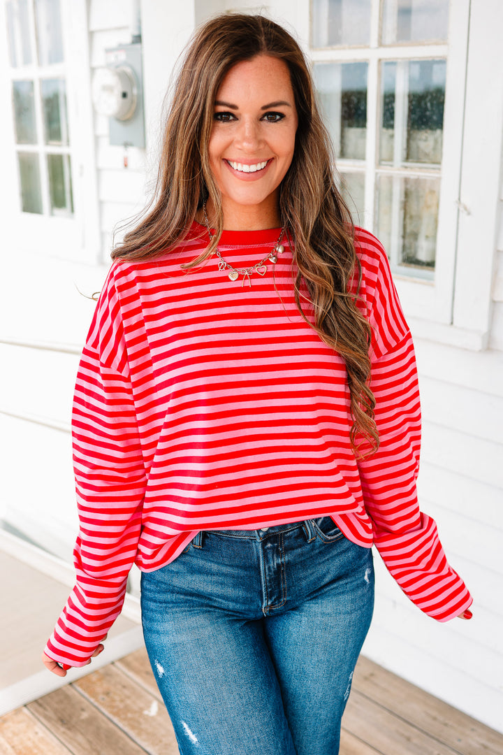 Noelle Striped Long Sleeve - Cherry