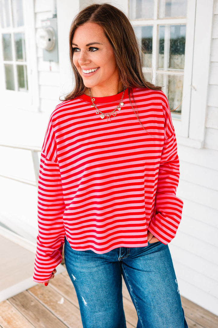 Noelle Striped Long Sleeve - Cherry