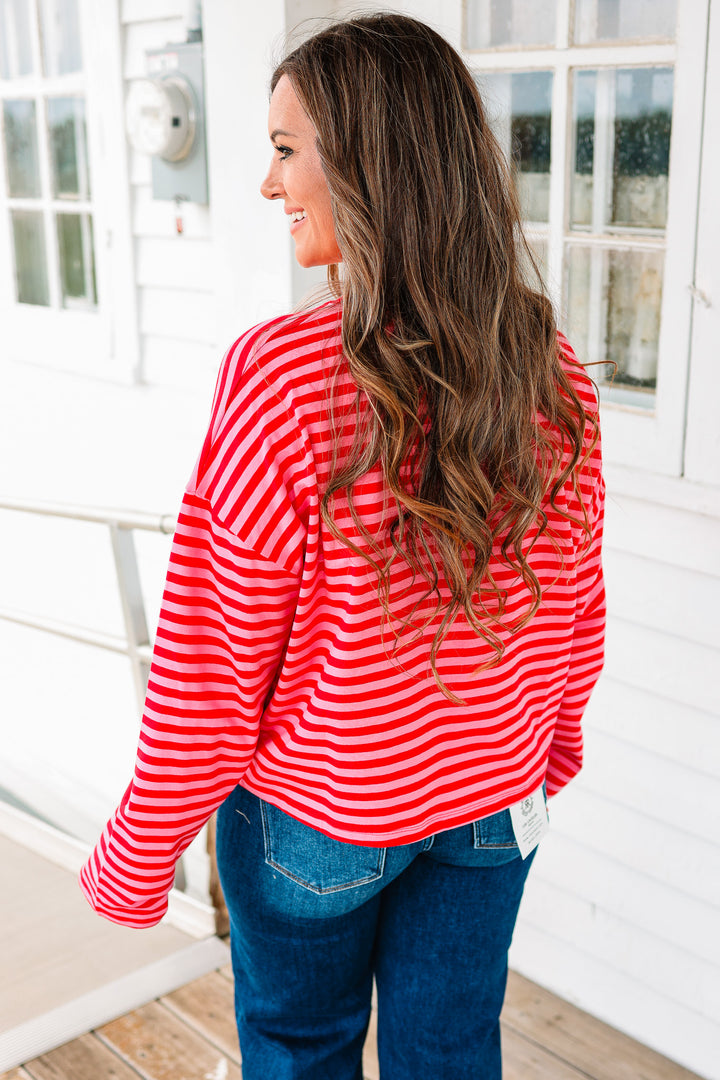 Noelle Striped Long Sleeve - Cherry