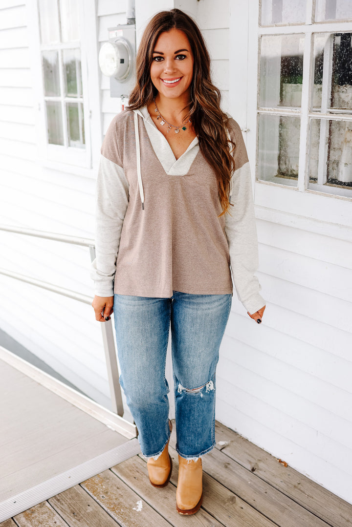 Demi Colorblock Hooded Sweatshirt - Taupe