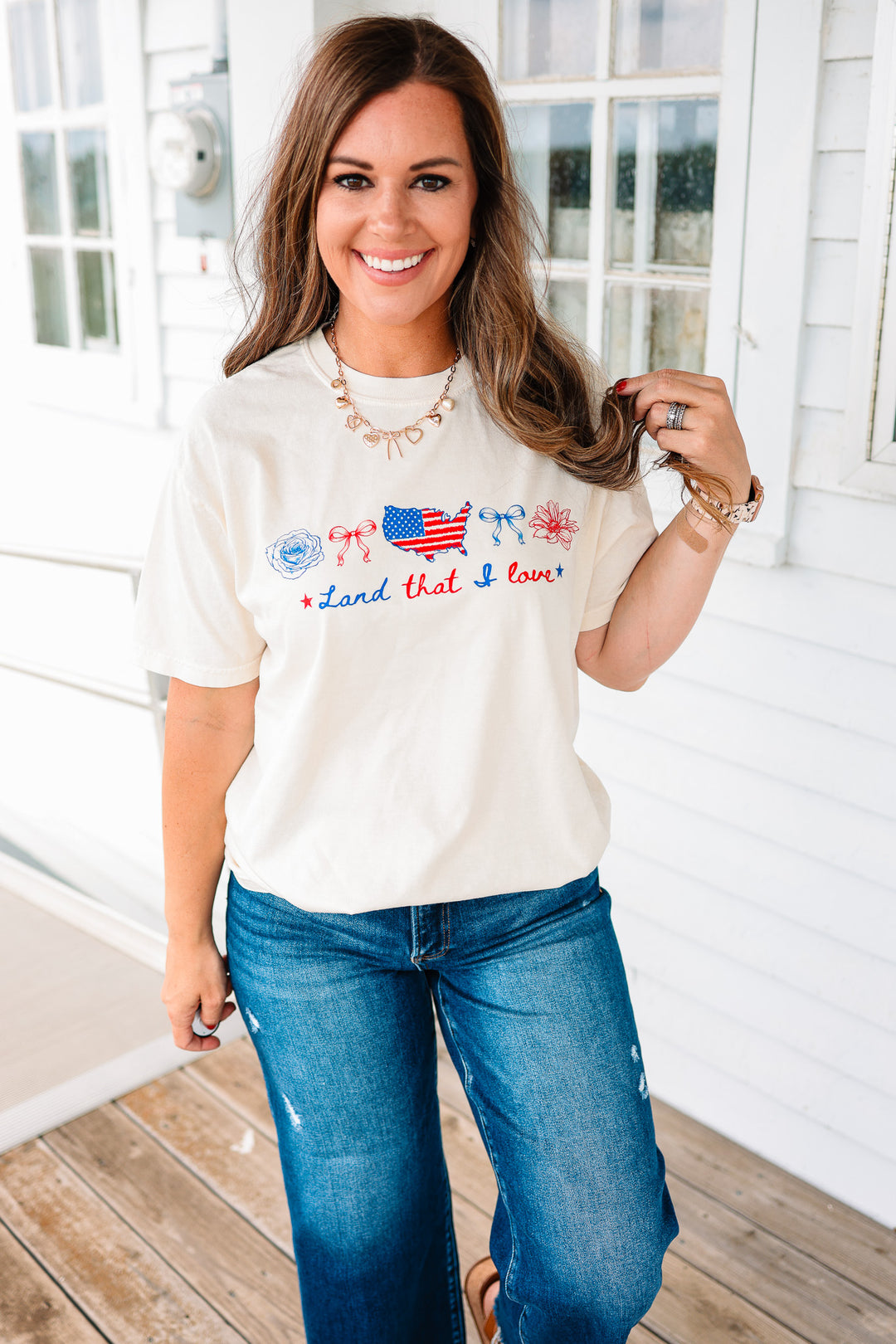 Flowers & Flag Land That I Love Graphic Tee - Ivory
