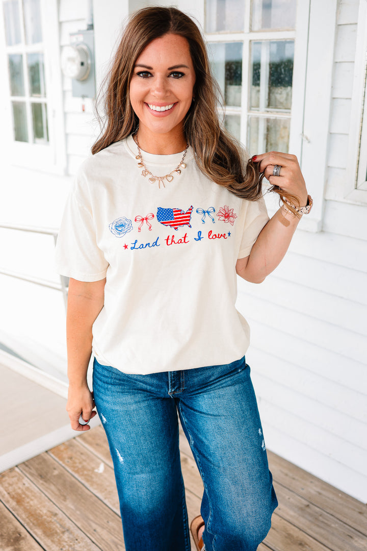 Flowers & Flag Land That I Love Graphic Tee - Ivory