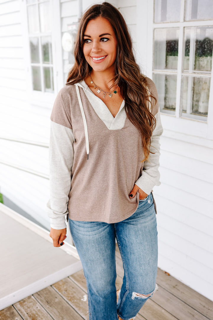 Demi Colorblock Hooded Sweatshirt - Taupe