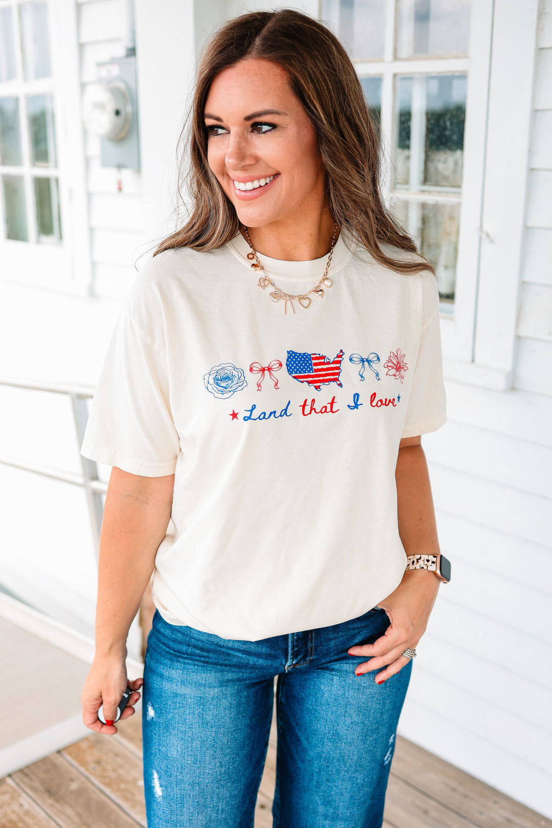 Flowers & Flag Land That I Love Graphic Tee - Ivory