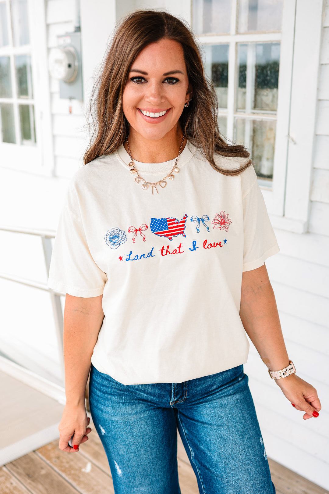 Flowers & Flag Land That I Love Graphic Tee - Ivory