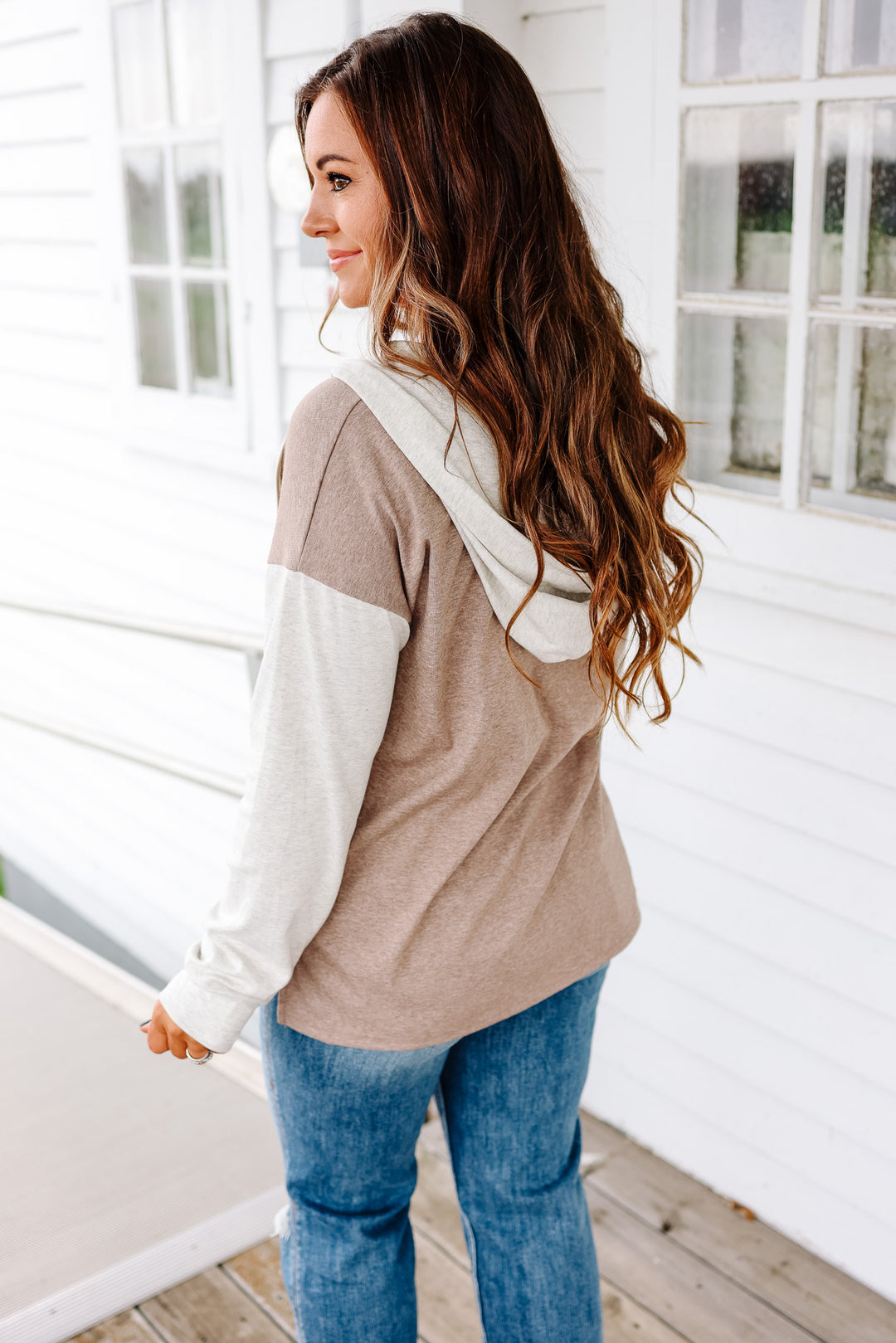 Demi Colorblock Hooded Sweatshirt - Taupe