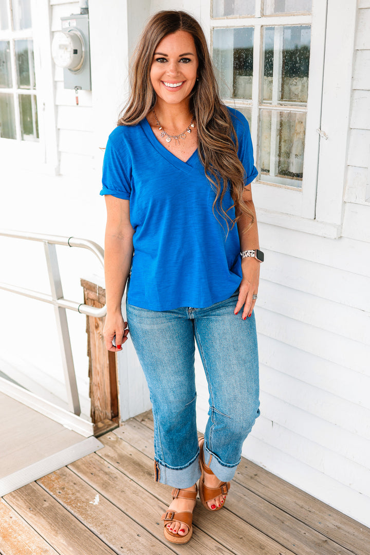 Zoie V-Neck Top - Cobalt