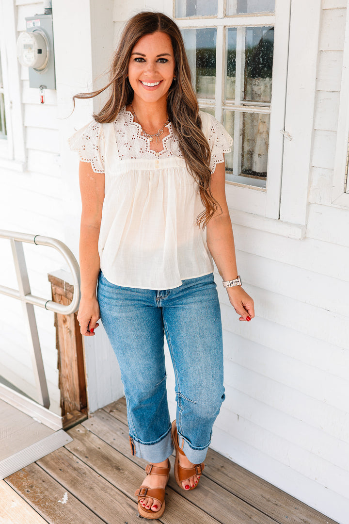 Lorene Embroidery Scalloped Top
