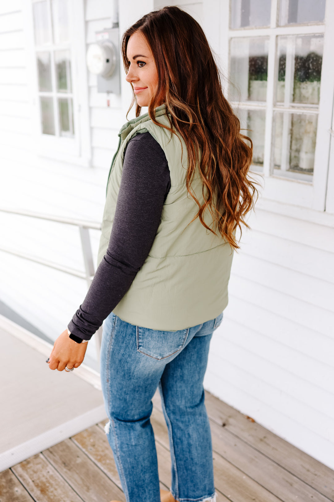 Brinley Corduroy Reversible Puffer Vest - Sage