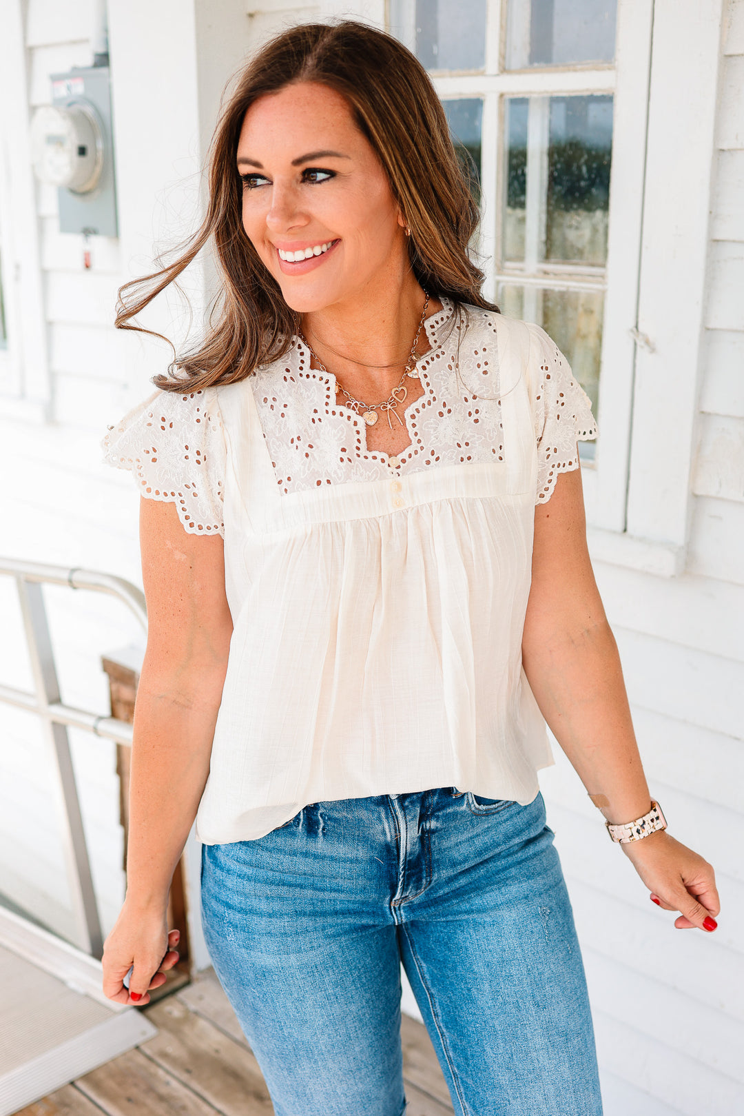 Lorene Embroidery Scalloped Top