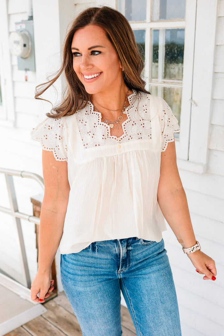 Lorene Embroidery Scalloped Top