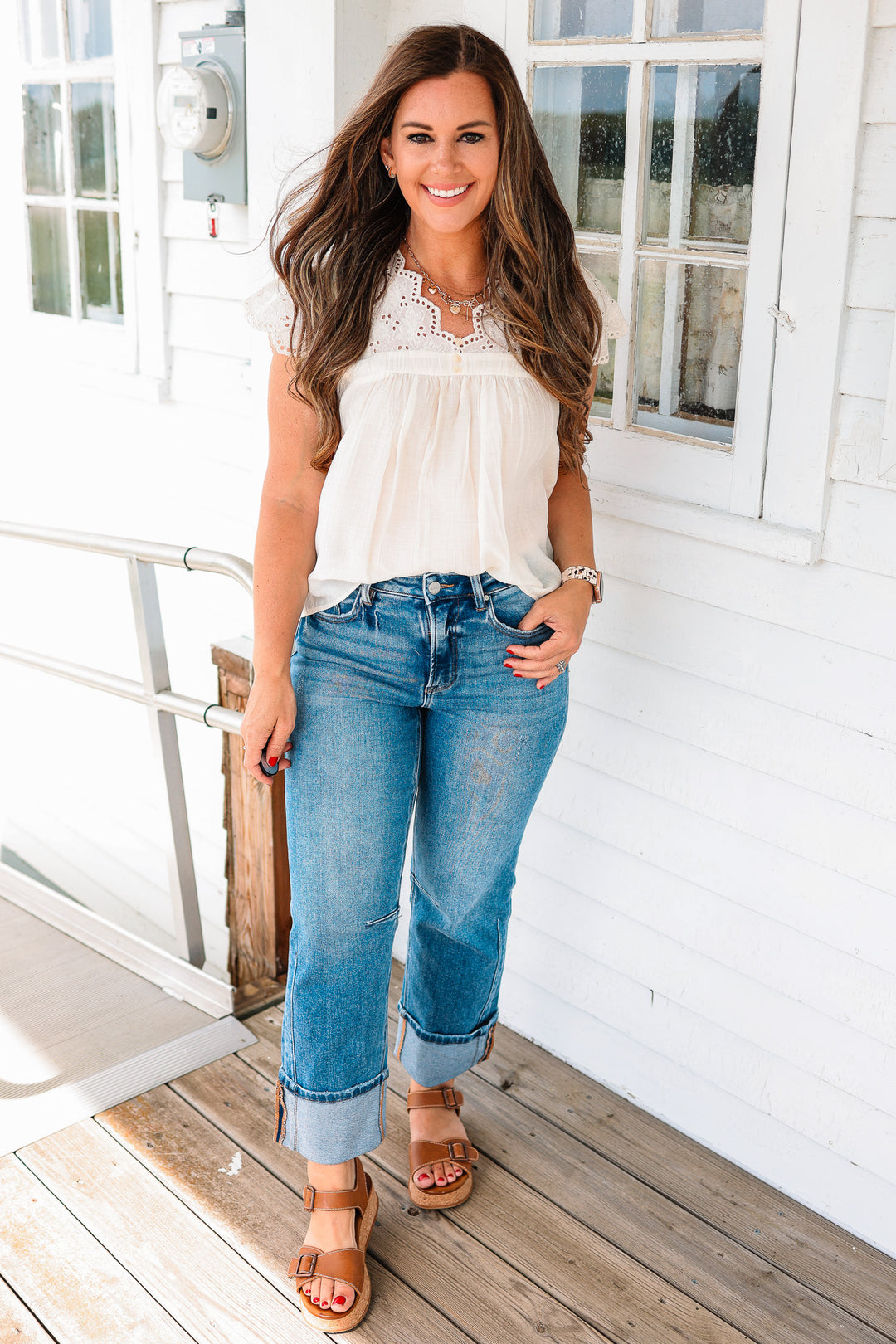 RISEN: Drake High Rise Straight Cuffed Hem Jeans