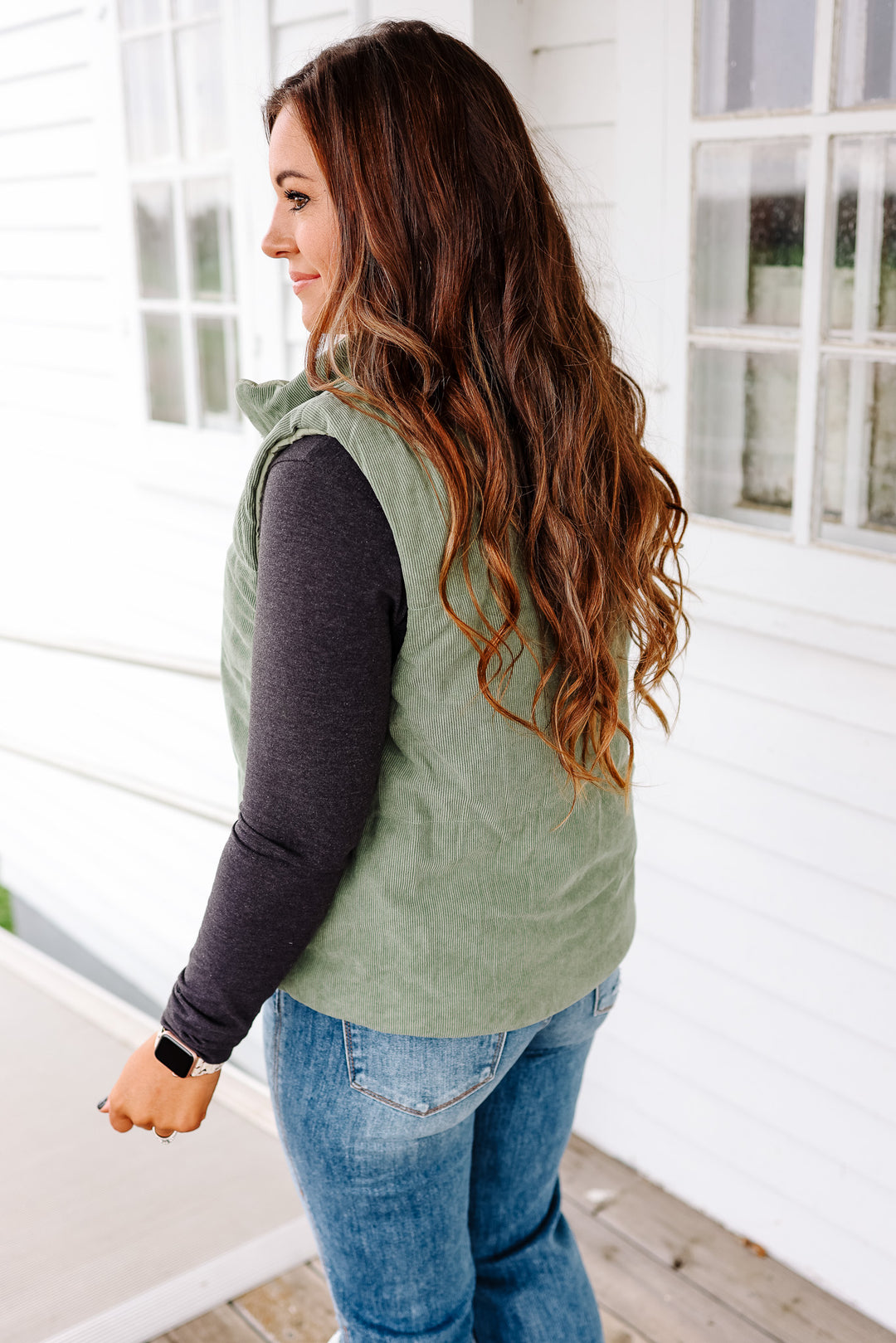 Brinley Corduroy Reversible Puffer Vest - Sage