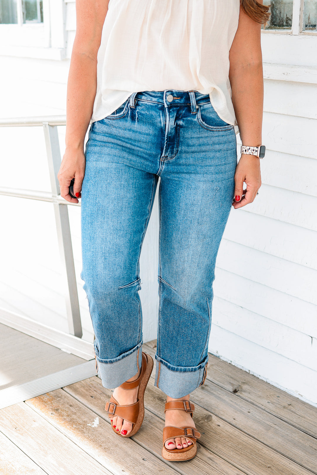 RISEN: Drake High Rise Straight Cuffed Hem Jeans