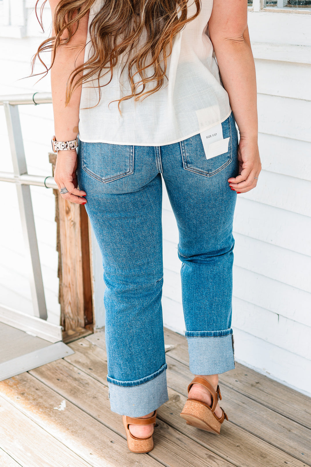 RISEN: Drake High Rise Straight Cuffed Hem Jeans