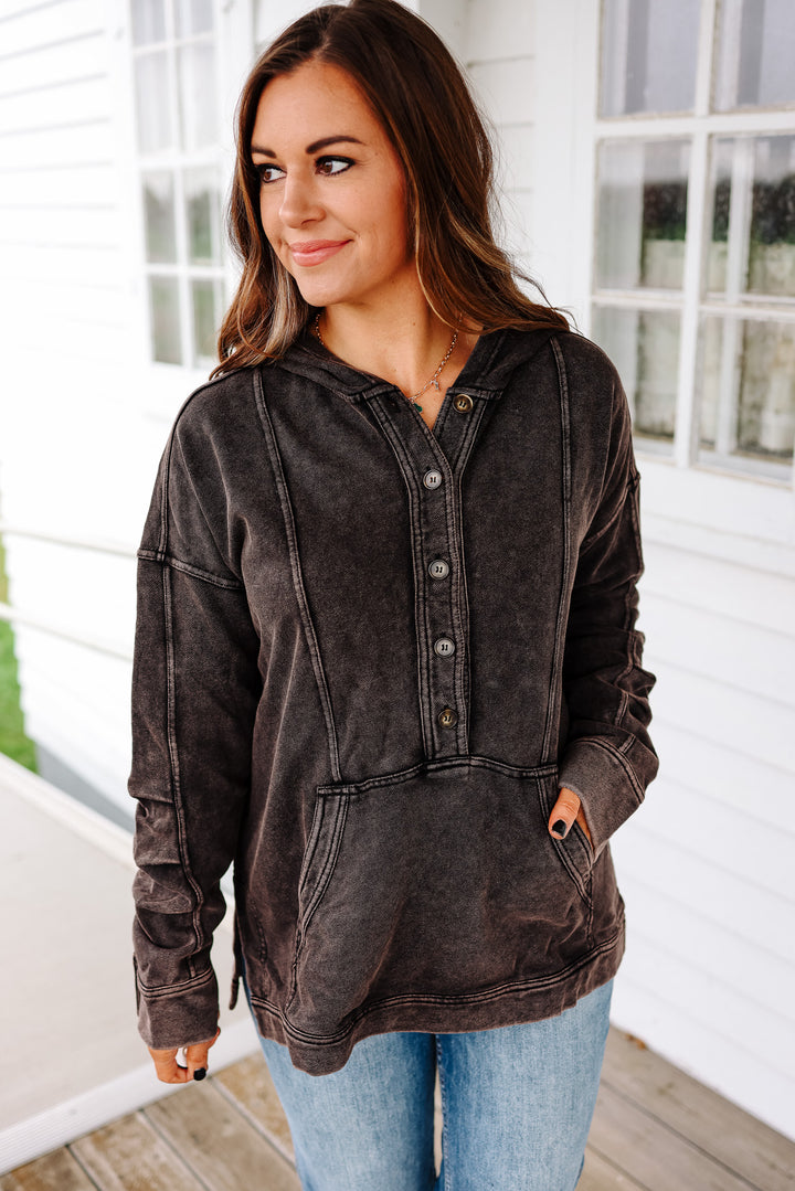 Elowyn Washed Tunic Hooded Top - Black