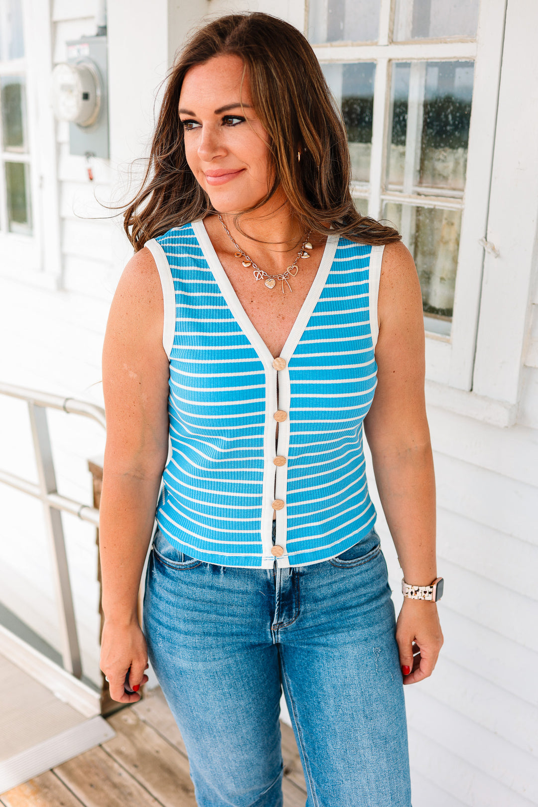 Bonnie Ribbed Striped Button Down Top