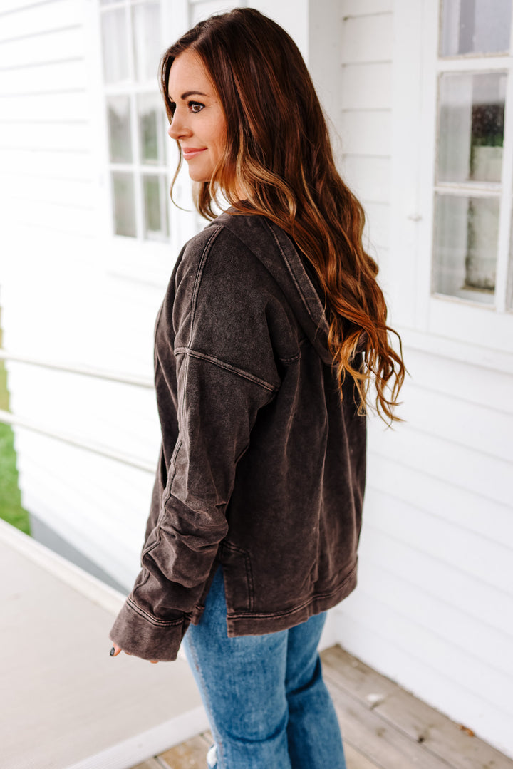 Elowyn Washed Tunic Hooded Top - Black