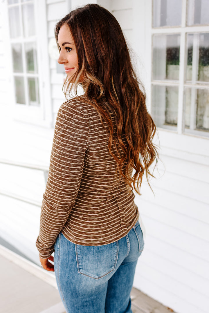 Talia Stripe Turtleneck Long Sleeve - Brown