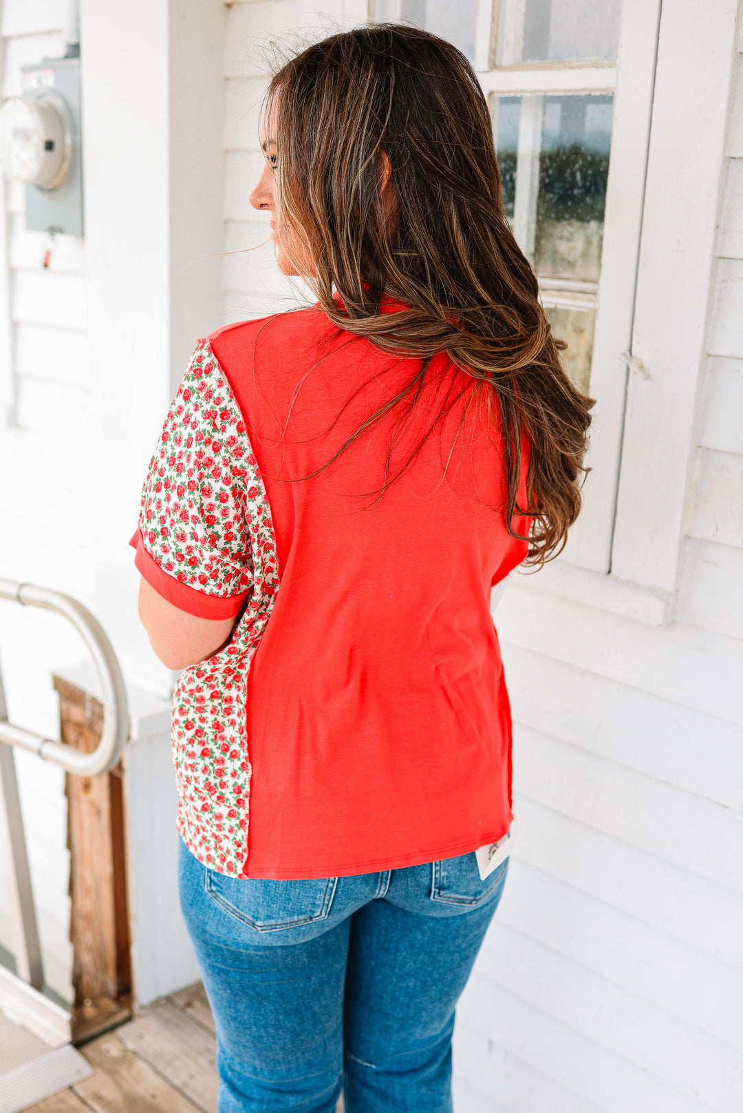 Melody V Neck Pocket Top - Red
