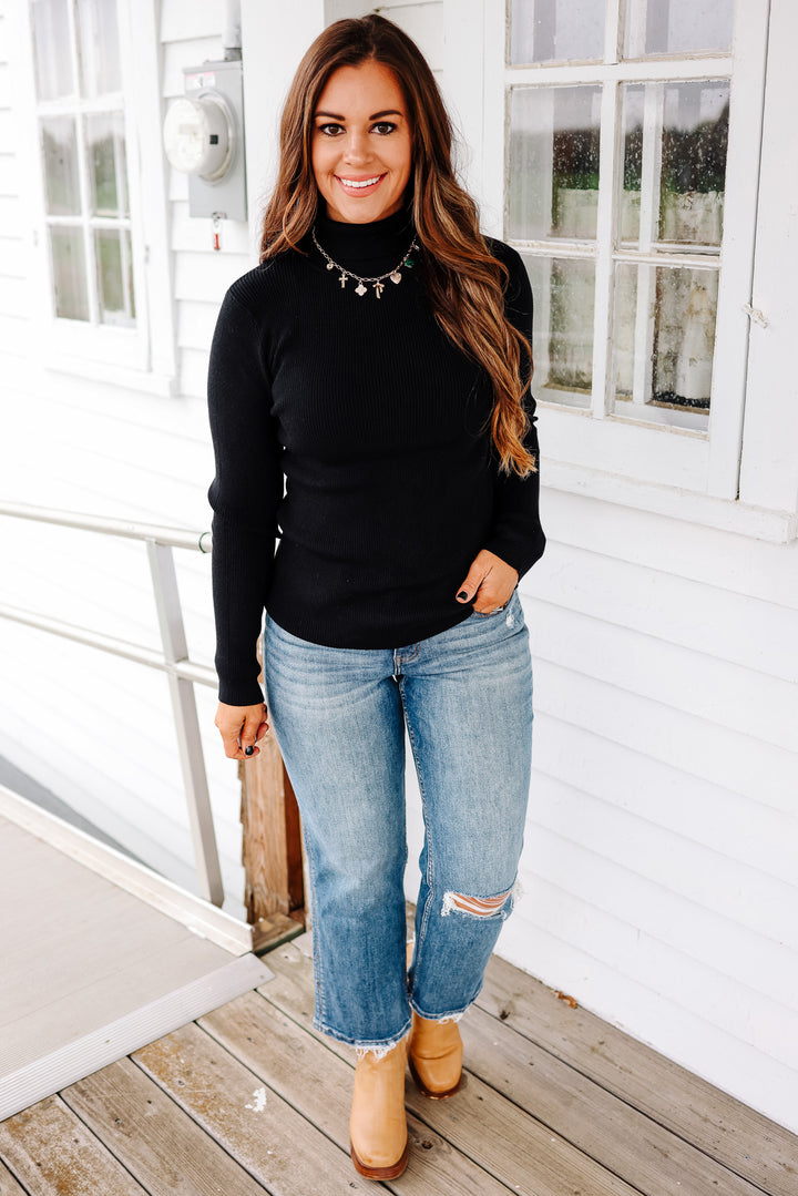 Sylvie Ribbed Turtleneck Sweater - Black