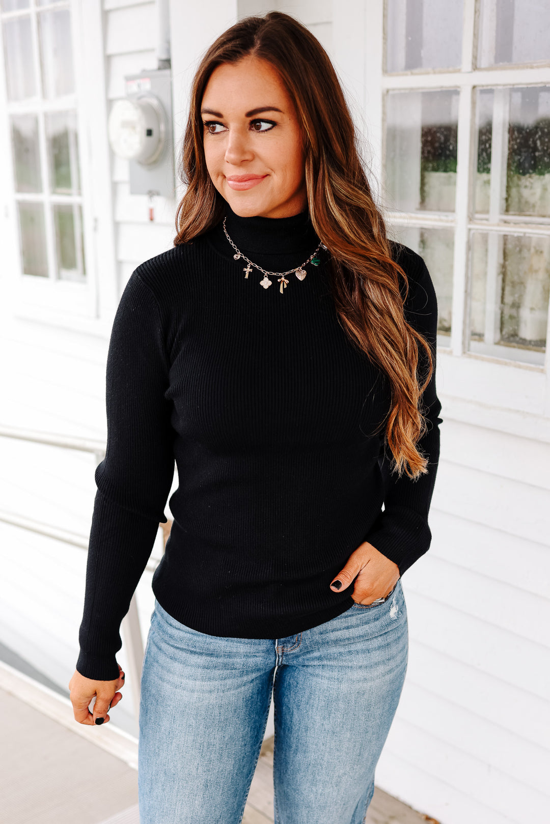 Sylvie Ribbed Turtleneck Sweater - Black