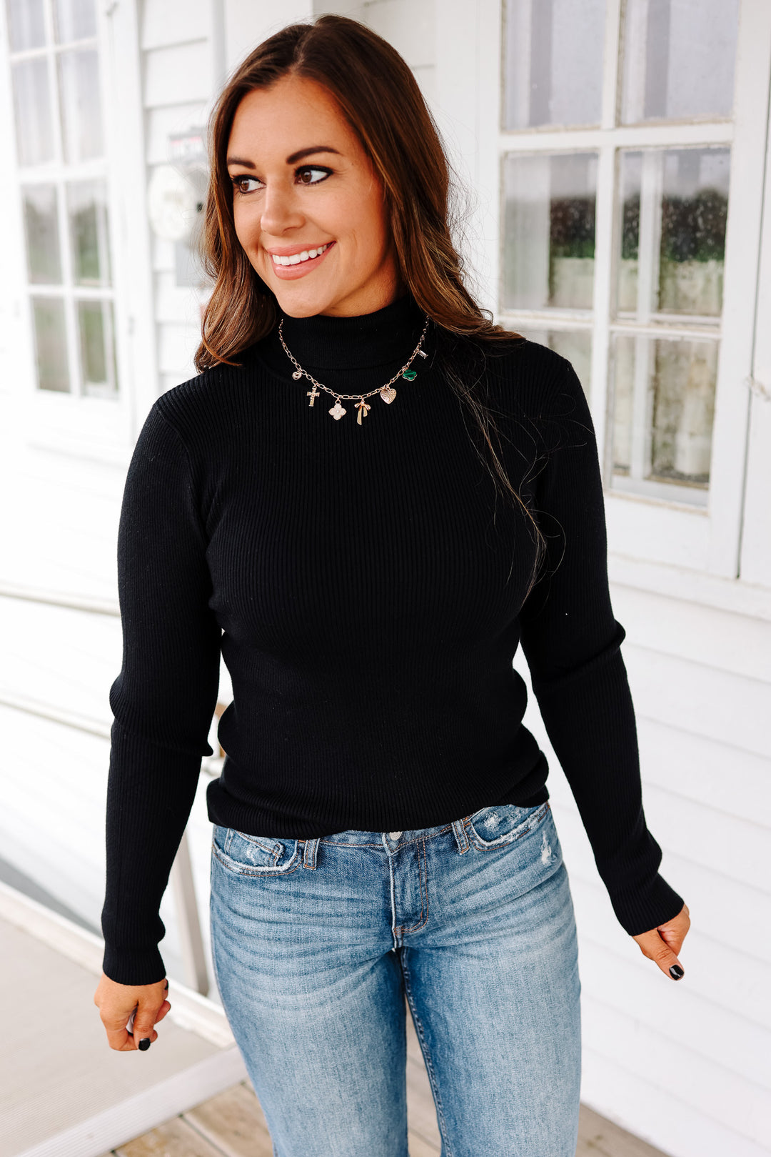 Sylvie Ribbed Turtleneck Sweater - Black